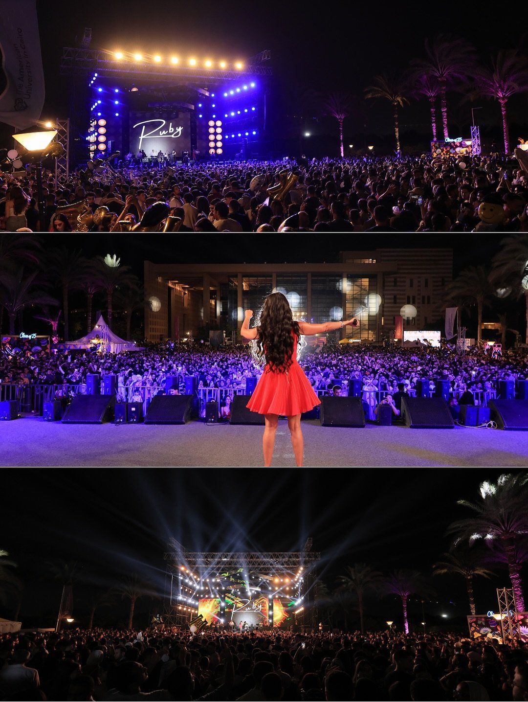 روبي تبرز إطلالتها بالفستان الأحمر في حفلها الأخير بالجامعة الأمريكية