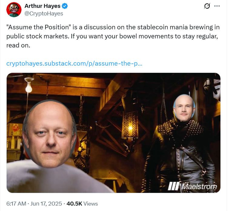 آرثر هايز: تداولوا اكتتابات العملات المستقرة الجديدة كما لو كانت "بطاطس ساخنة"