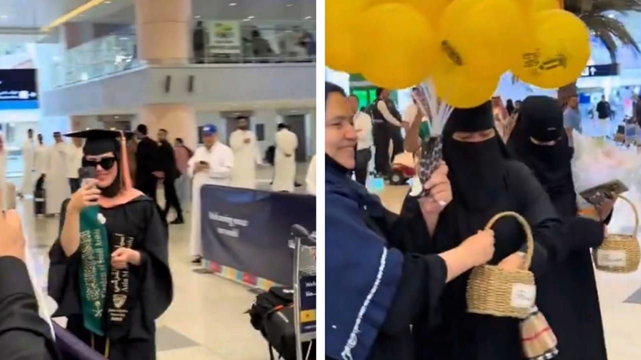استقبال أسطوري في المطار لخريجة سعودية عادت من الابتعاث.. فيديو