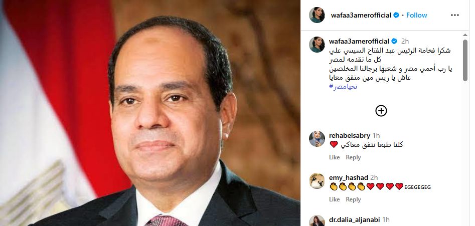 وفاء عامر توجه الشكر للرئيس عبد الفتاح السيسى: يا رب احمي مصر برجالها المخلصين