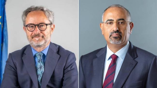 الرئيس الزُبيدي يبحث مع رئيس بعثة الاتحاد الأوروبي الأوضاع الراهنة في بلادنا وسُبل دعم جهود السلام