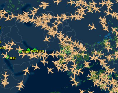 موقع عالمى يرصد خلو أجواء الخليج العربي من الطيران تزامنا مع ضربة إيران