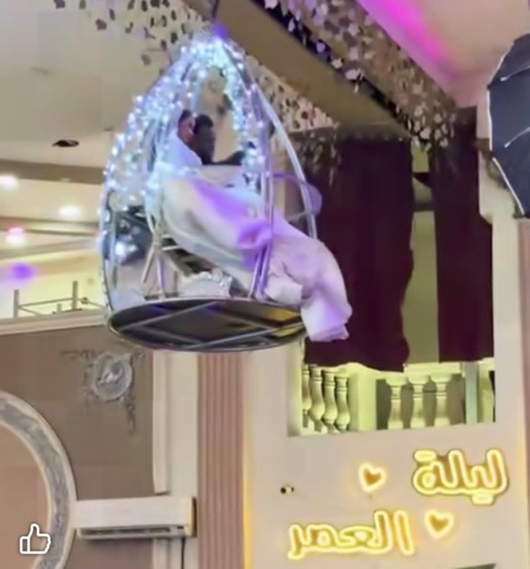 شاهد بالصورة والفيديو.. عريس سوداني وعروسته يفاجئان المعازيم داخل صالة بالقاهرة وينزلان الفرح وهما على ظهر “قفص” في شكل “عش” طائر
