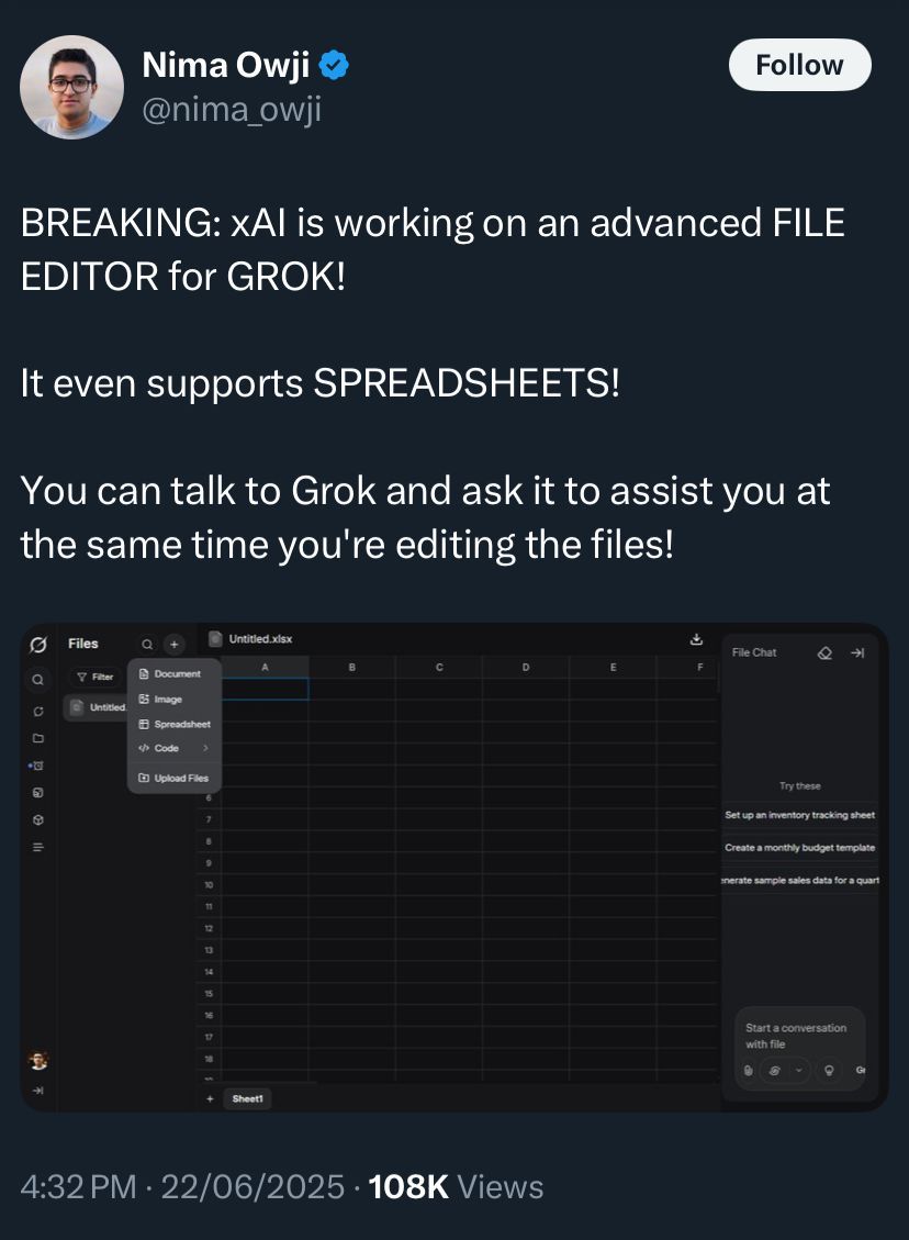 تكنولوجيا: محرر ملفات ذكى داخل Grok.. هل تقترب من منافسة Google وMicrosoft؟
