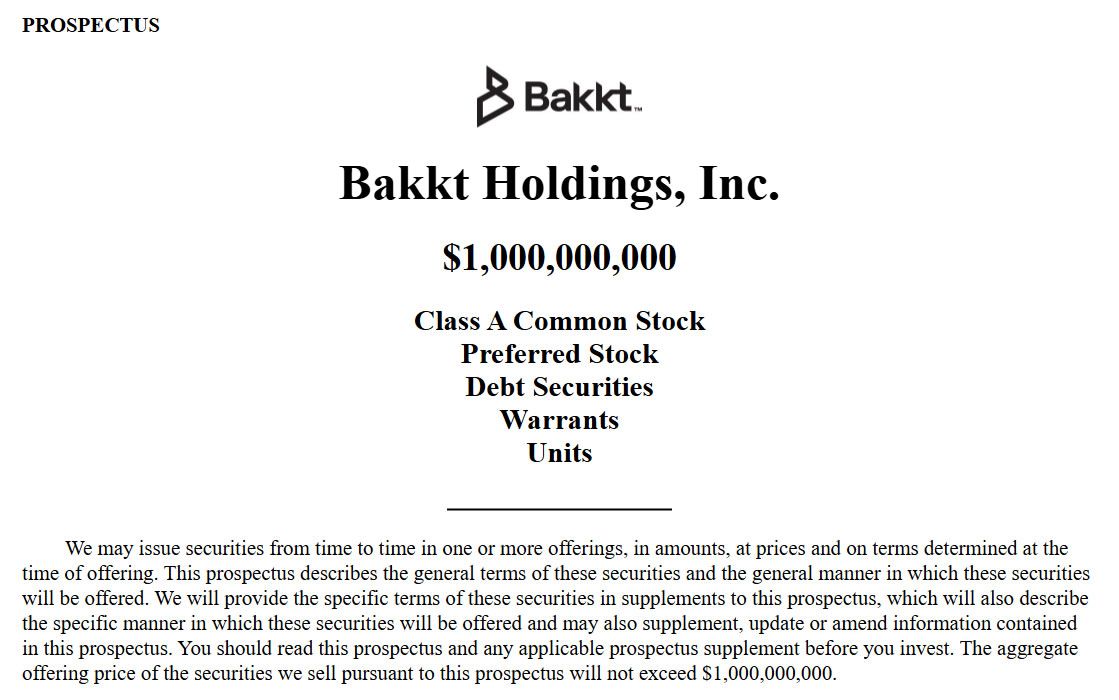 شركة Bakkt Holdings تُقدِّم عرضًا عامًا بقيمة مليار دولار قد يُستخدم لشراء البيتكوين