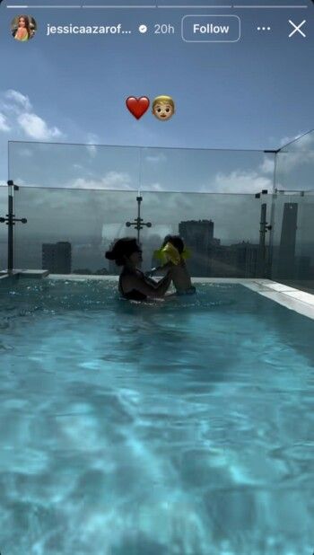 جيسيكا عازار تطل من مسبح منزلها الفخم.. وحركات ابنها تلفت الأنظار