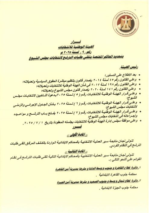 تعرف على أماكن المحاكم المختصة بتلقى طلبات الترشح لانتخابات مجلس الشيوخ