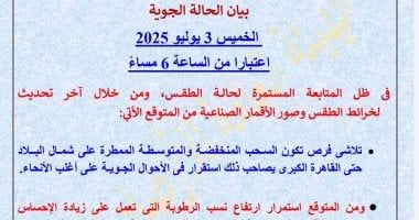 الأرصاد: تلاشى فرص السحب الممطرة بشمال البلاد والقاهرة الكبرى واستقرار الطقس