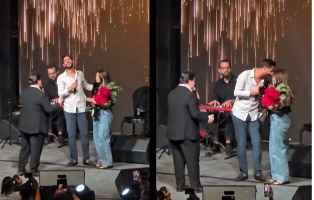 ملحم زين يزف إبن شقيق نجوى كرم على المسرح - بالفيديو