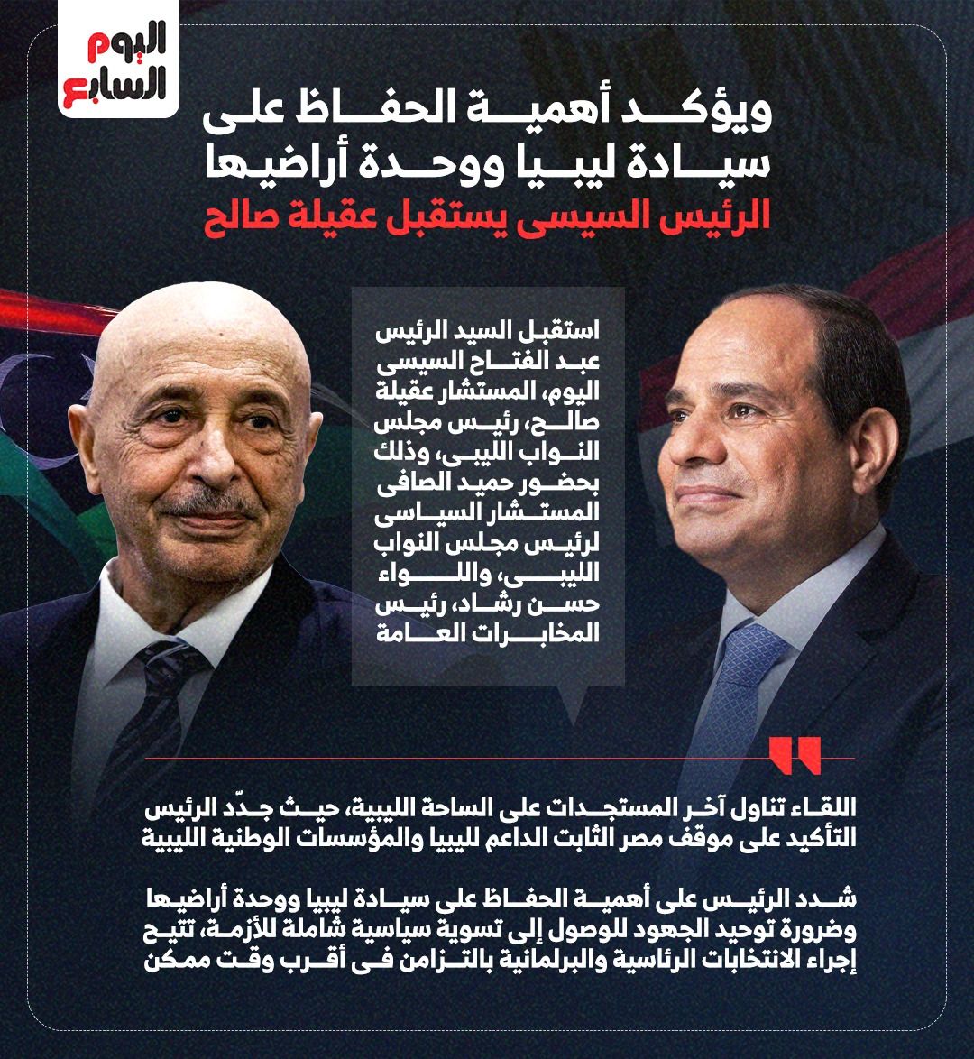 الرئيس السيسى يستقبل عقيلة صالح.. ويؤكد أهمية الحفاظ على سيادة ليبيا ووحدة أراضيها (إنفوجراف)