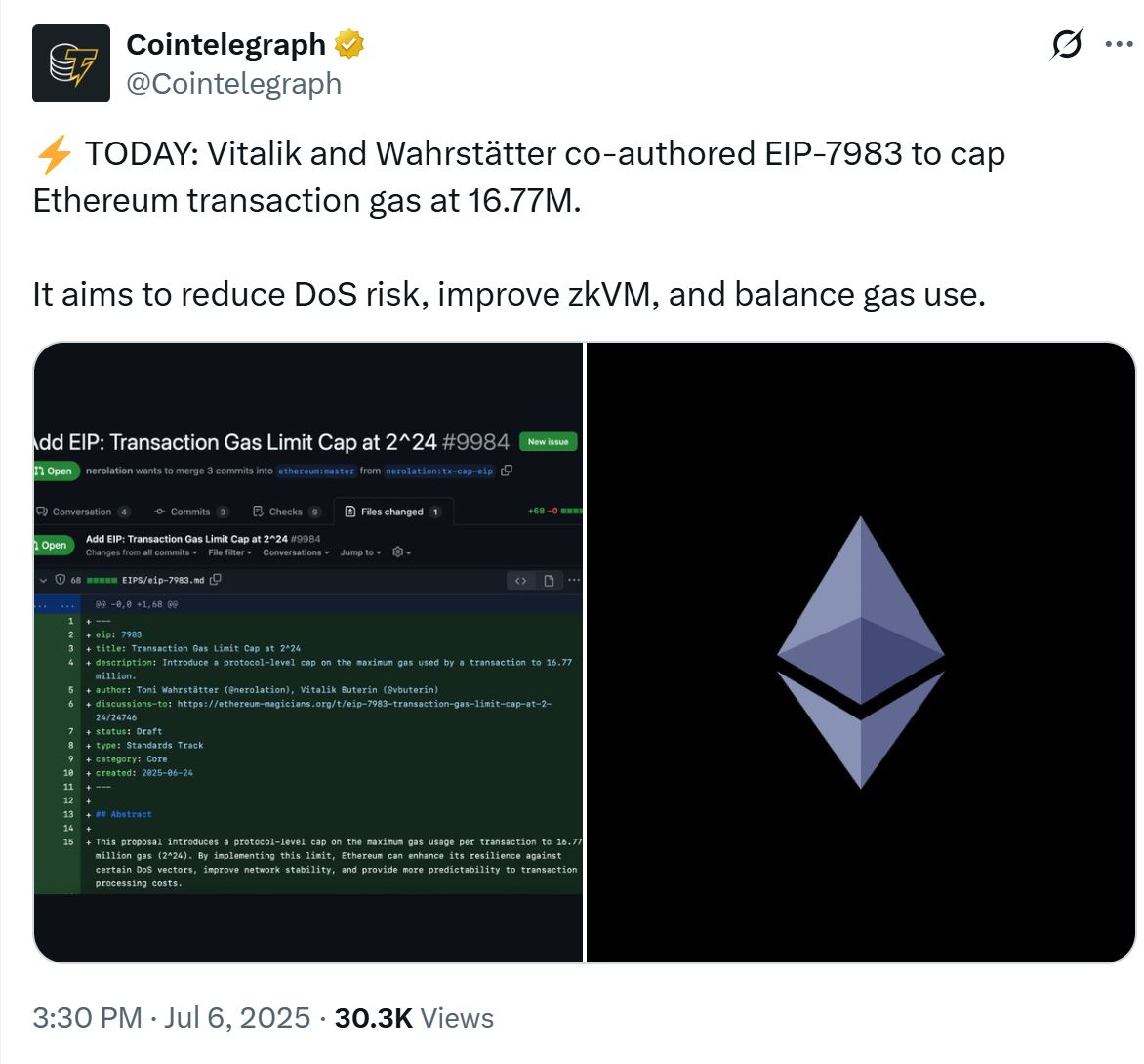 فيتاليك يقترح وضع حد لاستهلاك الغاز لتعزيز أمان واستقرار إيثريوم