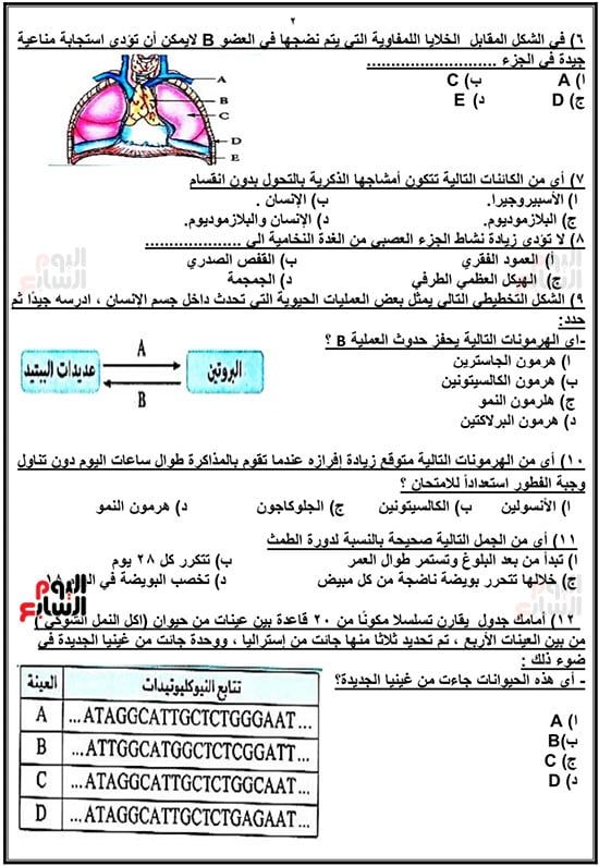 خلاصة الأحياء لطلاب الثانوية العامة.. أقوى الأسئلة الاسترشادية قبل الامتحان