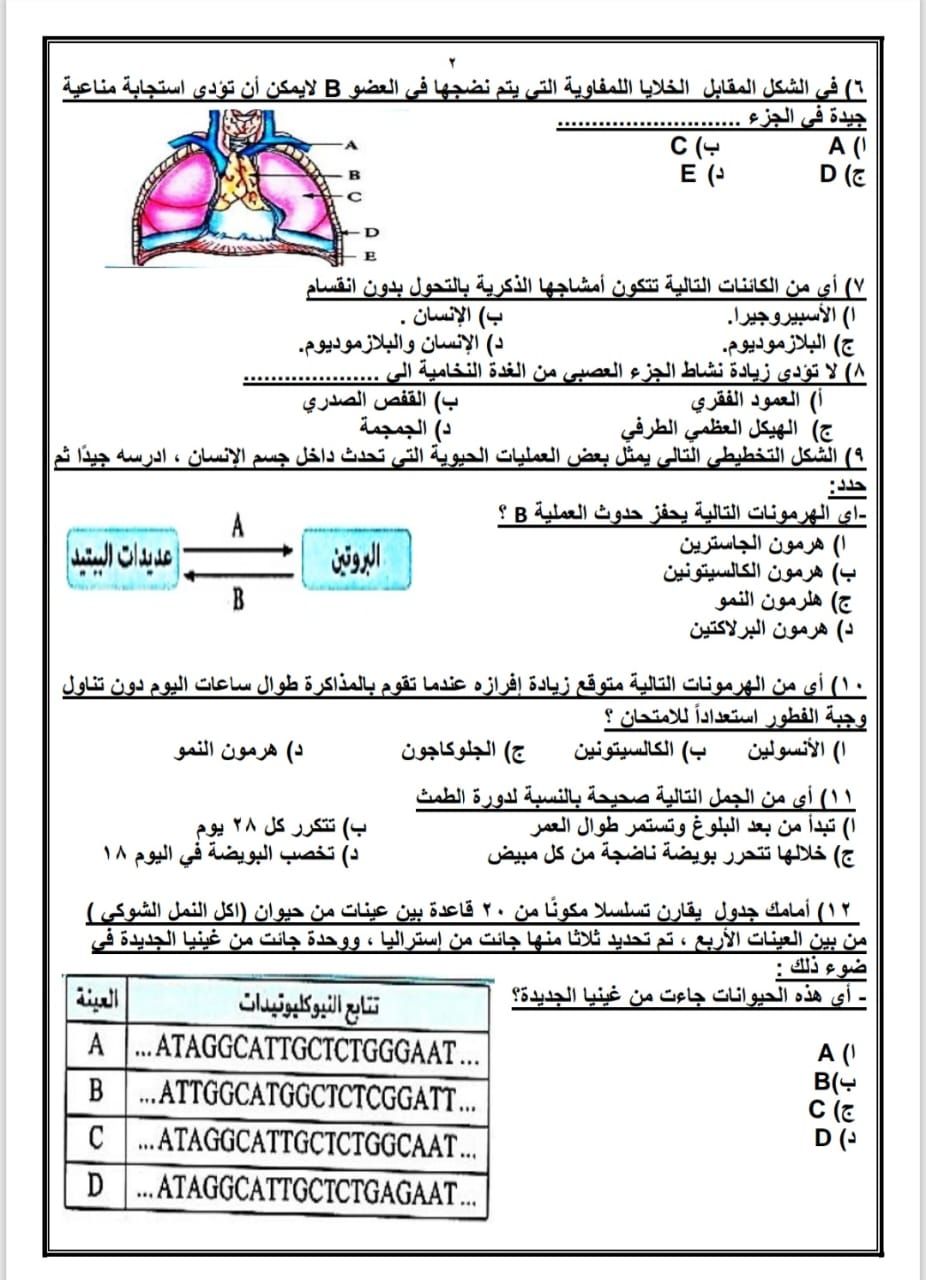 قفل آخر امتحان.. أقوى أسئلة اختيار من متعدد فى الأحياء للثانوية العامة
