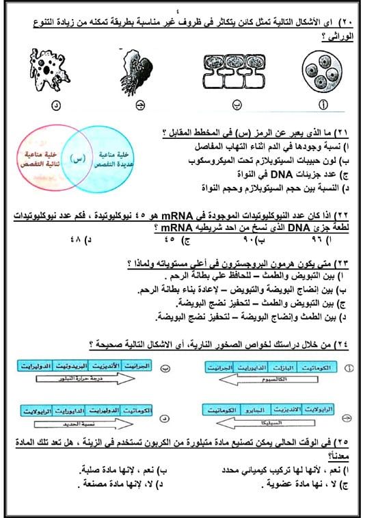 مراجعة ليلة الامتحان.. أسئلة استرشادية فى الأحياء لطلاب الثانوية العامة