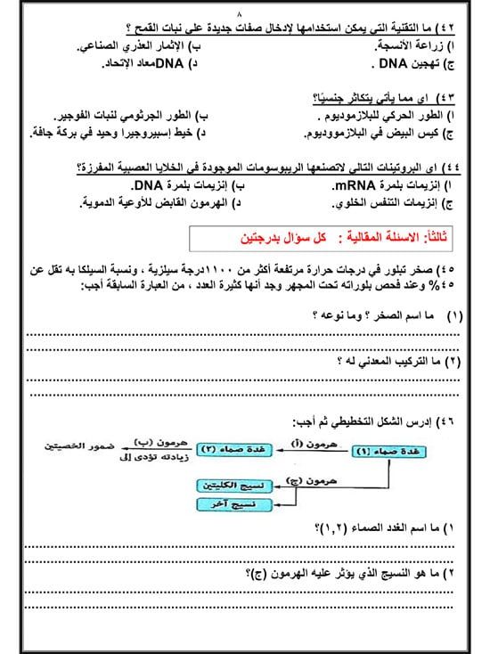 مراجعة ليلة الامتحان.. أسئلة استرشادية فى الأحياء لطلاب الثانوية العامة