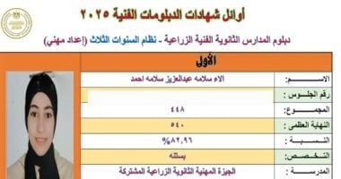 بالاسم والمجموع.. قائمة أوائل الدبلومات الفنية على مستوى الجمهورية 2025