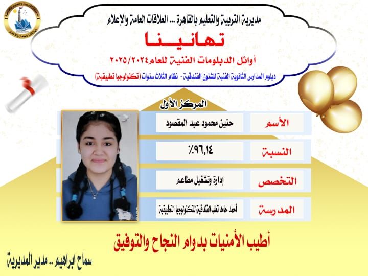 العاصمة تتصدر قائمة أوائل الدبلومات الفنية للعام الدراسي 2025/2024