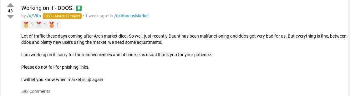 سوق Abacus على الدارك ويب يختفي في ما يبدو أنه عملية احتيال خروج