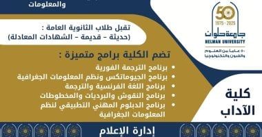 تنسيق الجامعات 2025.. أقسام وبرامج الدراسة بكلية الآداب بجامعة حلوان