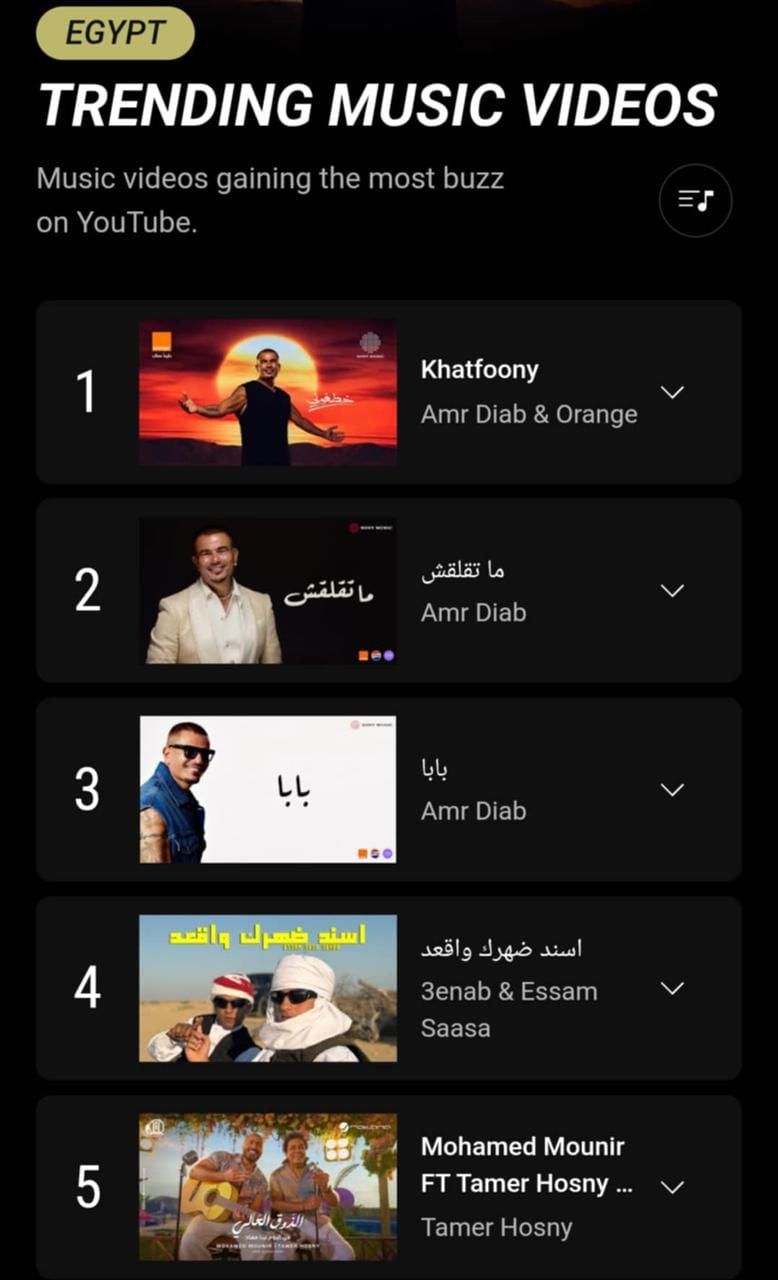 عمرو دياب يحتل صدارة يوتيوب لليوم الرابع عشر على التوالى