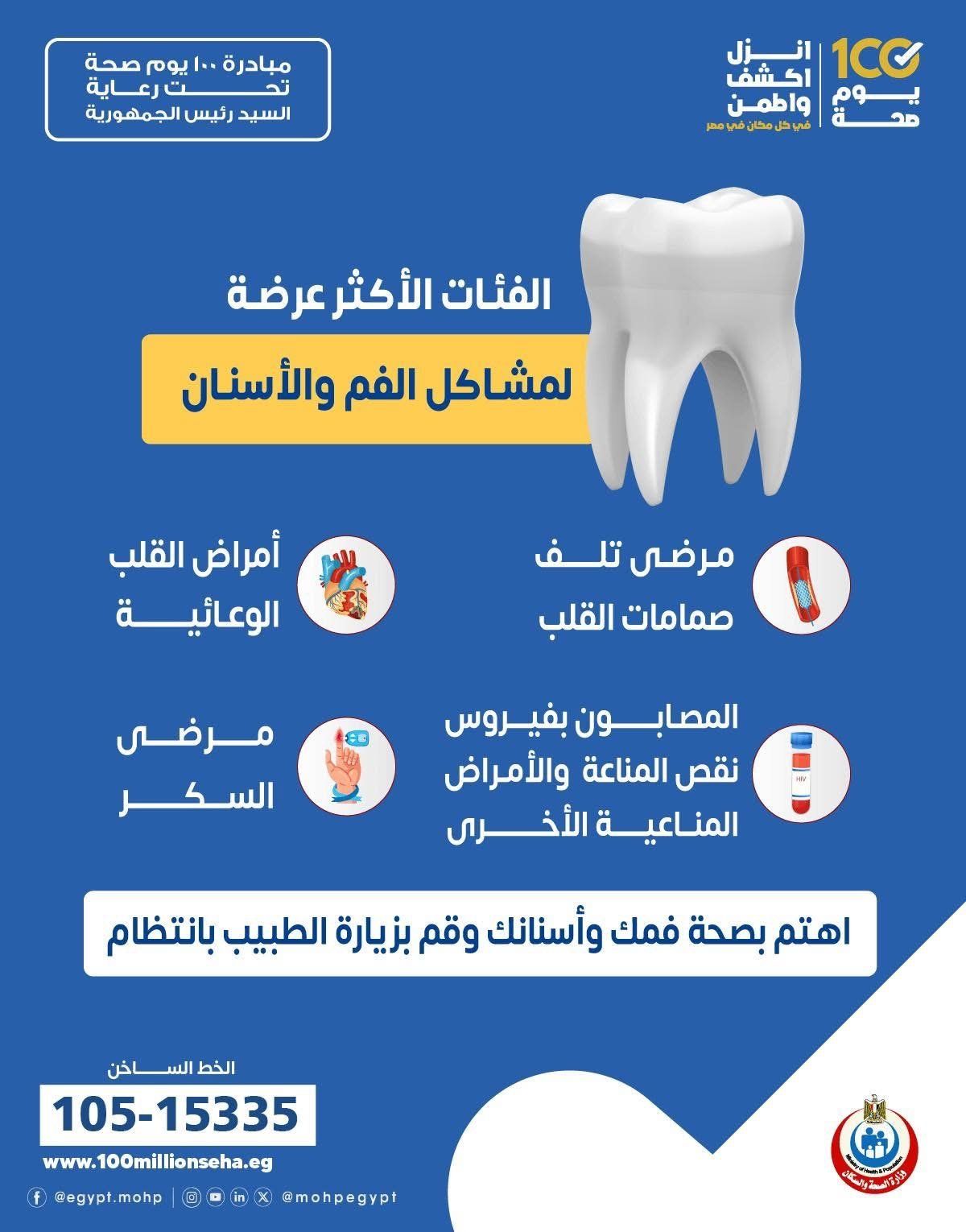 وزارة الصحة توضح الفئات الأكثر عرضة لمشاكل الفم والأسنان