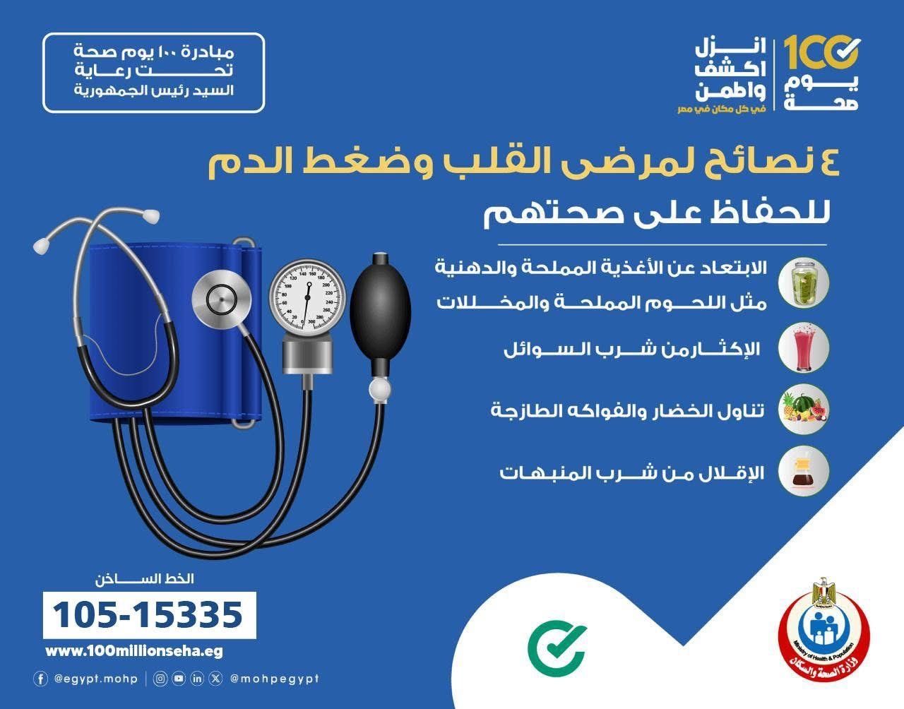 إنفوجراف.. وزارة الصحة توجه رسائل هامة لمرضى القلب وضغط الدم
