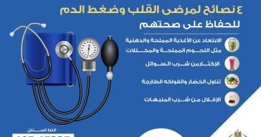 إنفوجراف.. وزارة الصحة توجه رسائل هامة لمرضى القلب وضغط الدم