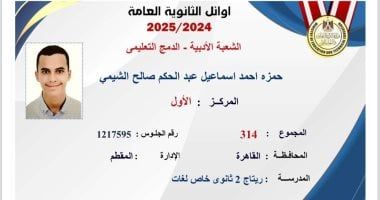 جد الأول فى الثانوية العامة أدبى دمج: تفوقه تكريم لاجتهاده وفخور به