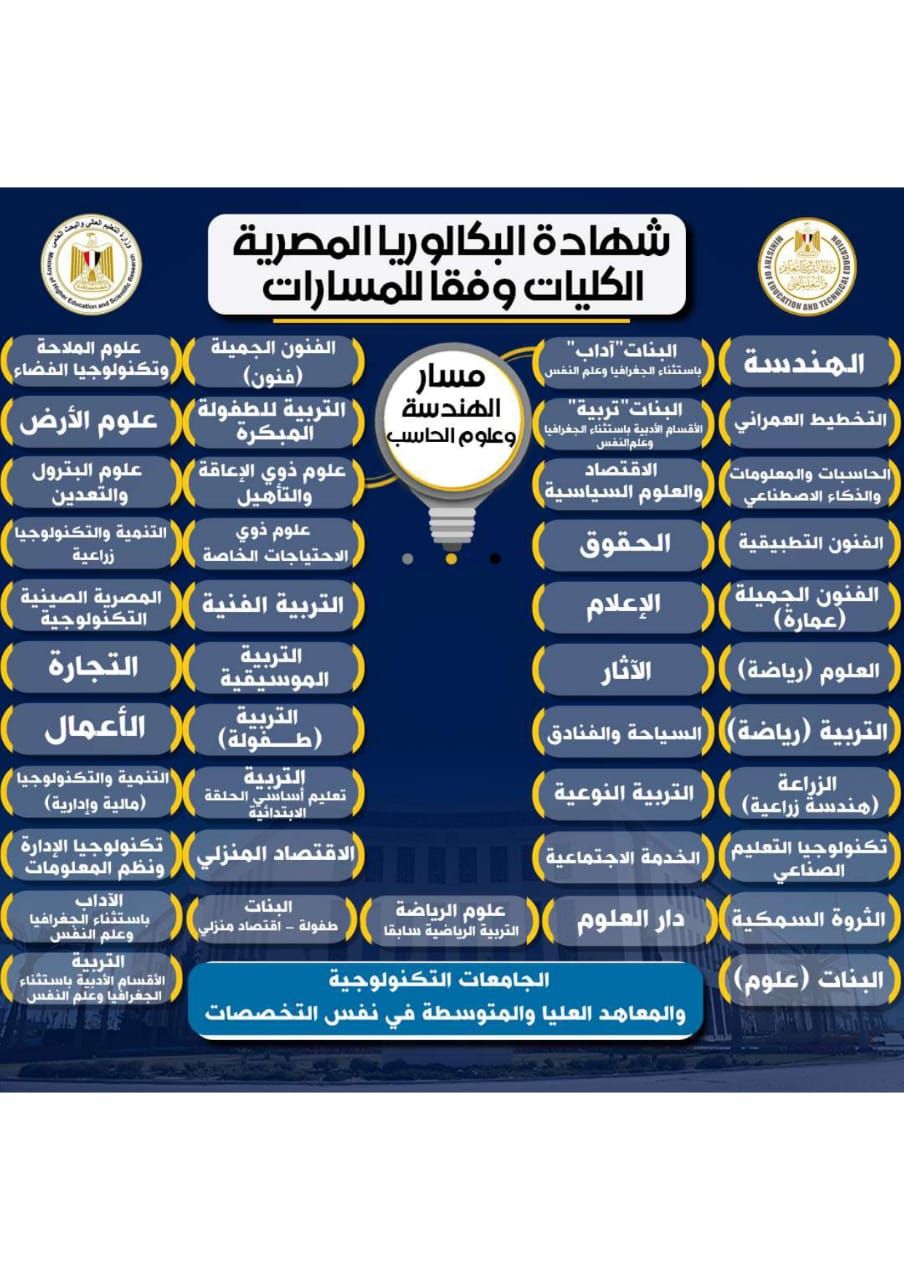 الكليات المتاحة بمسار الهندسة وعلوم الحاسب بالبكالوريا المصرية