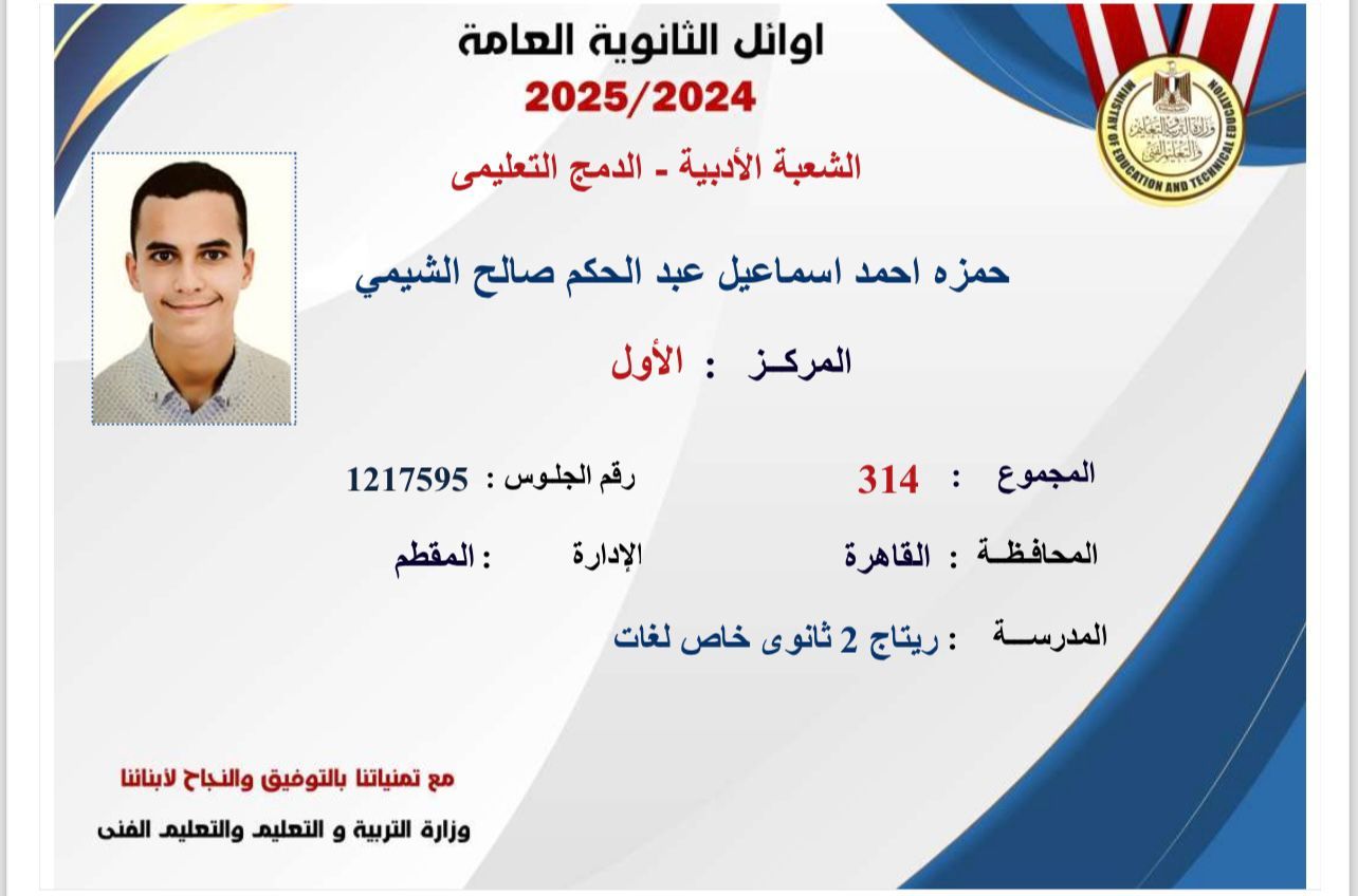 جد الأول فى الثانوية العامة أدبى دمج: تفوقه تكريم لاجتهاده وفخور به