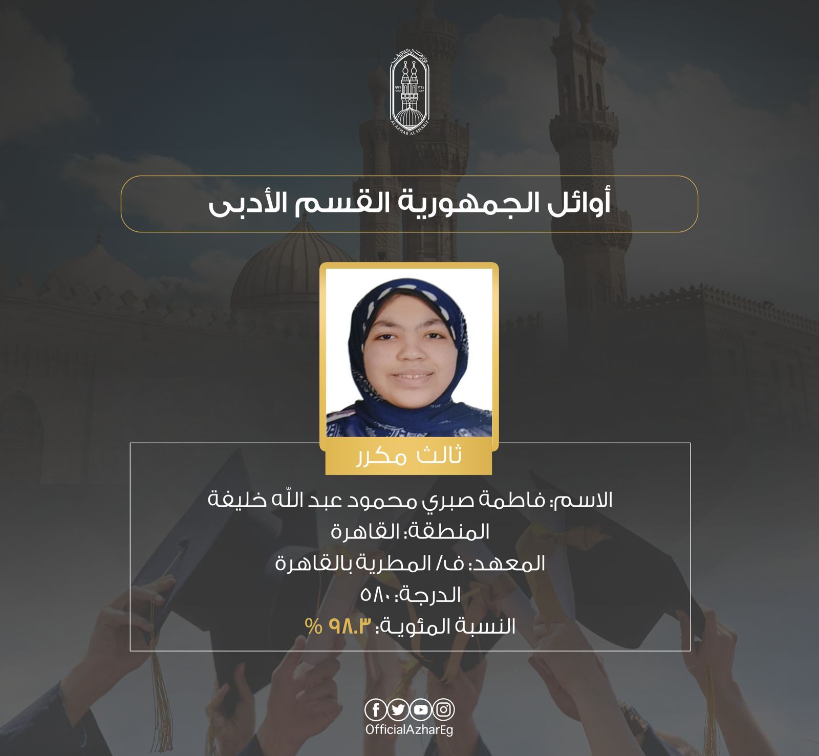 بالأسماء.. وكيل الأزهر يعلن أوائل القسم الأدبي بالشهادة الثانوية الأزهرية