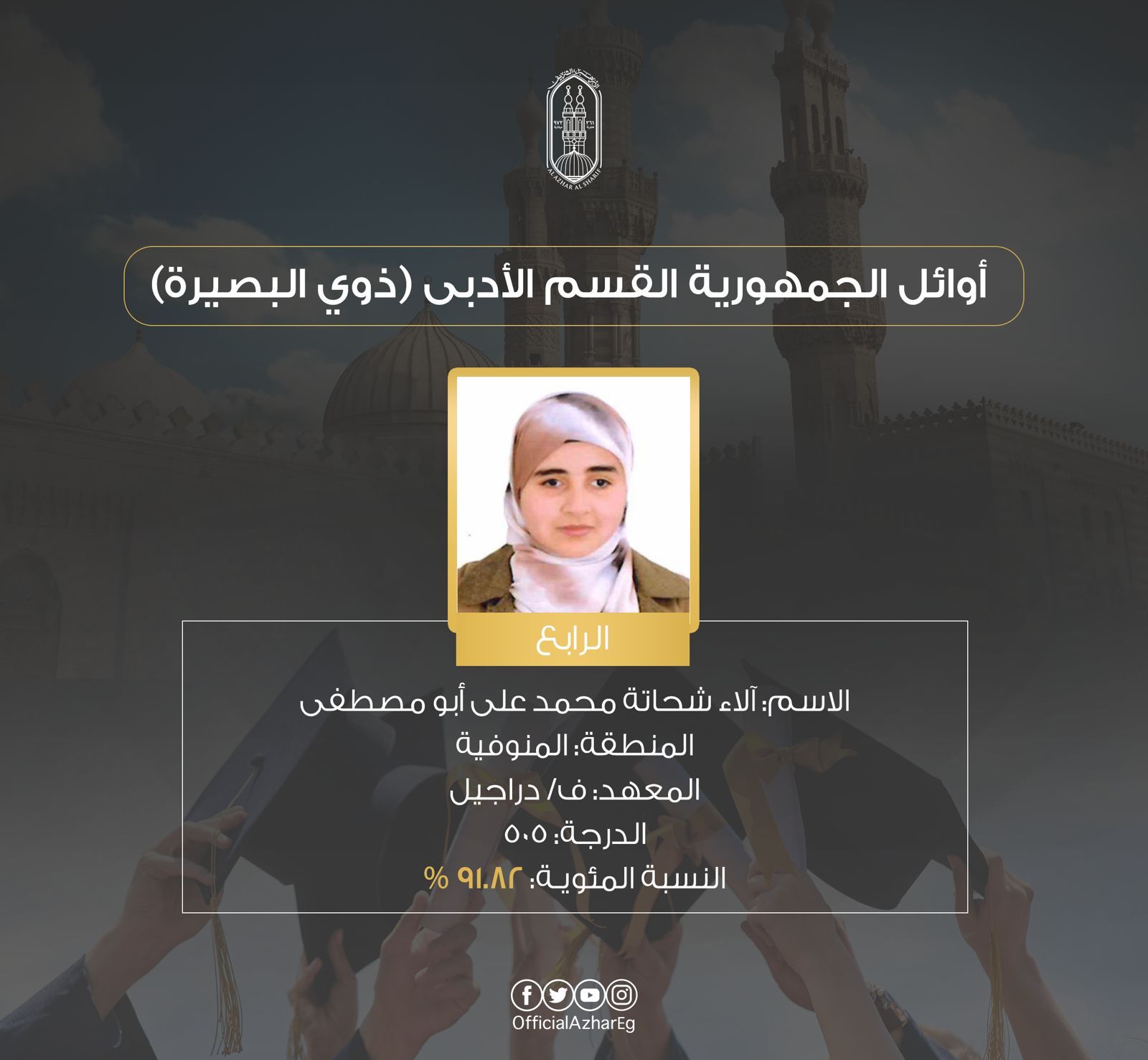 أسماء أوائل (ذوو البصيرة) بالشهادة الثانوية الأزهرية عام 2025