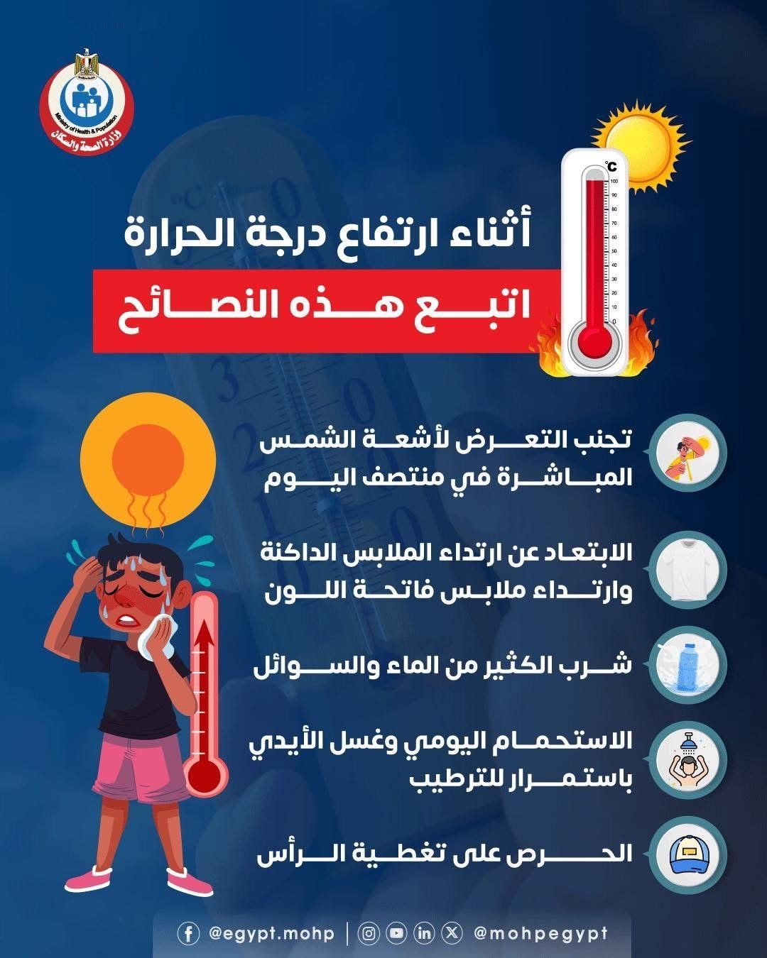 وزارة الصحة توجة نصائح هامة للمواطنين بالتزامن مع ارتفاع درجات الحرارة