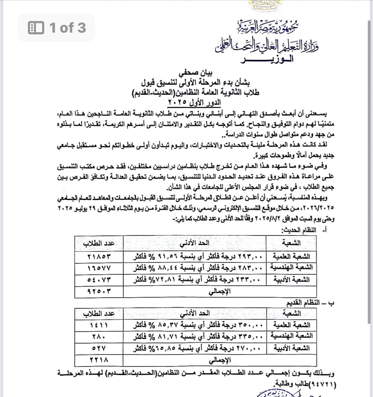 توقعات بارتفاع الحد الأدنى لتنسيق كليات علمى من 1 لـ 2% عن العام الماضى - الخليج 365
