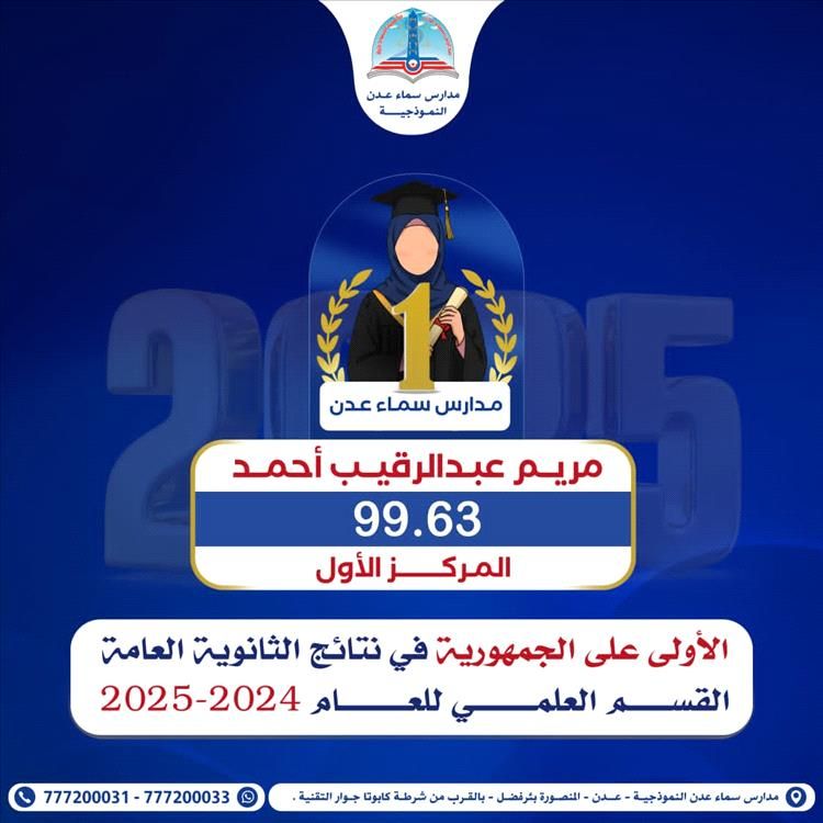 من هي الطالبة مريم عبدالرقيب ، الأولى على مستوى الجمهورية في القسم العلمي بالثانوية العامة ؟