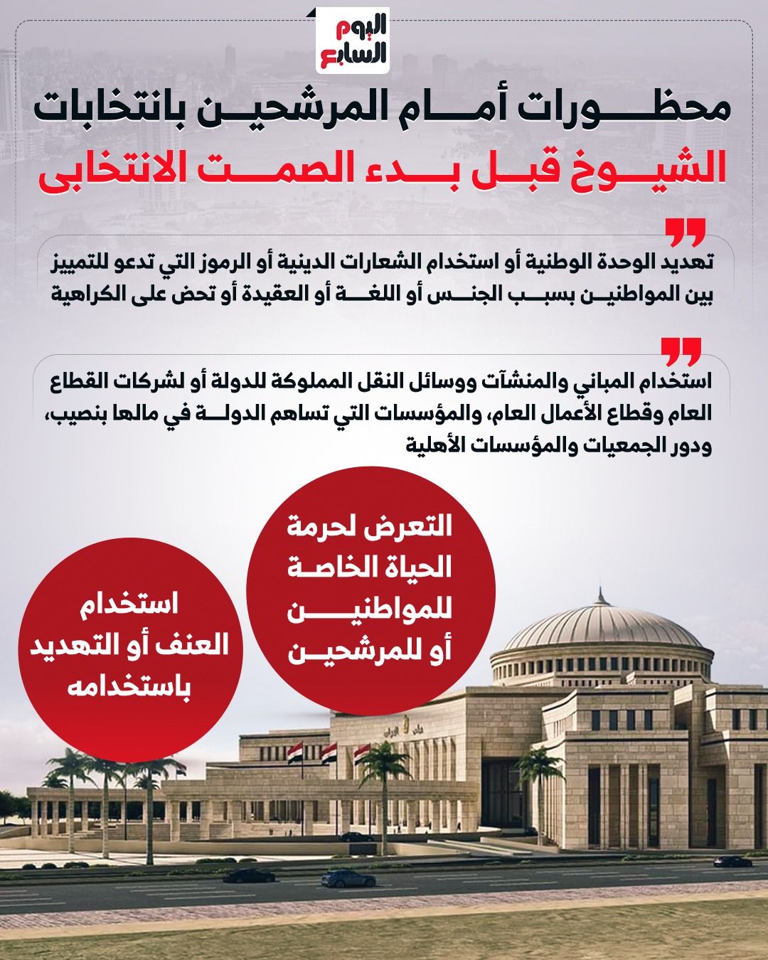 10 محظورات فى الدعاية الانتخابية قبل بدء الصمت الانتخابى.. انفوجراف - الخليج 365
