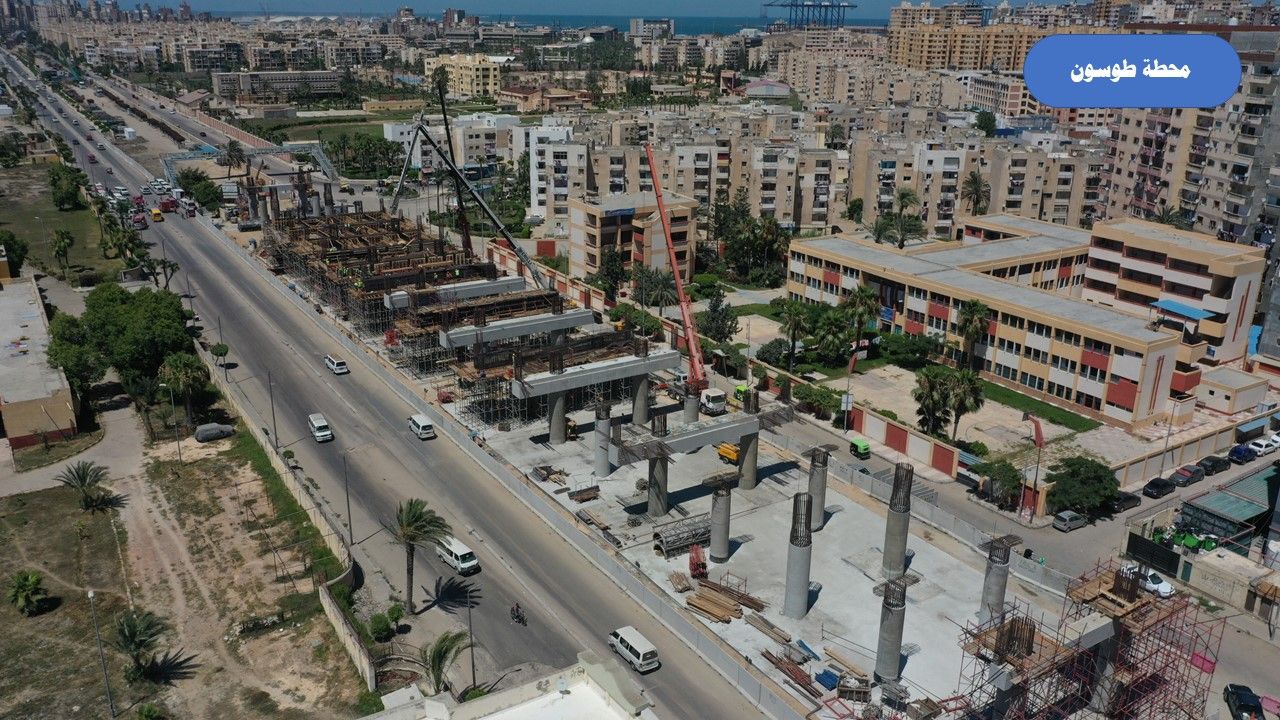 شاهد أعمال تركيب الكمرات وتقدم أعمال تنفيذ مشروع مترو الإسكندرية