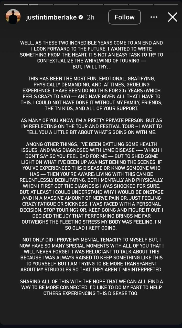 جاستن تمبرليك يعلن إصابته بمرض لايم