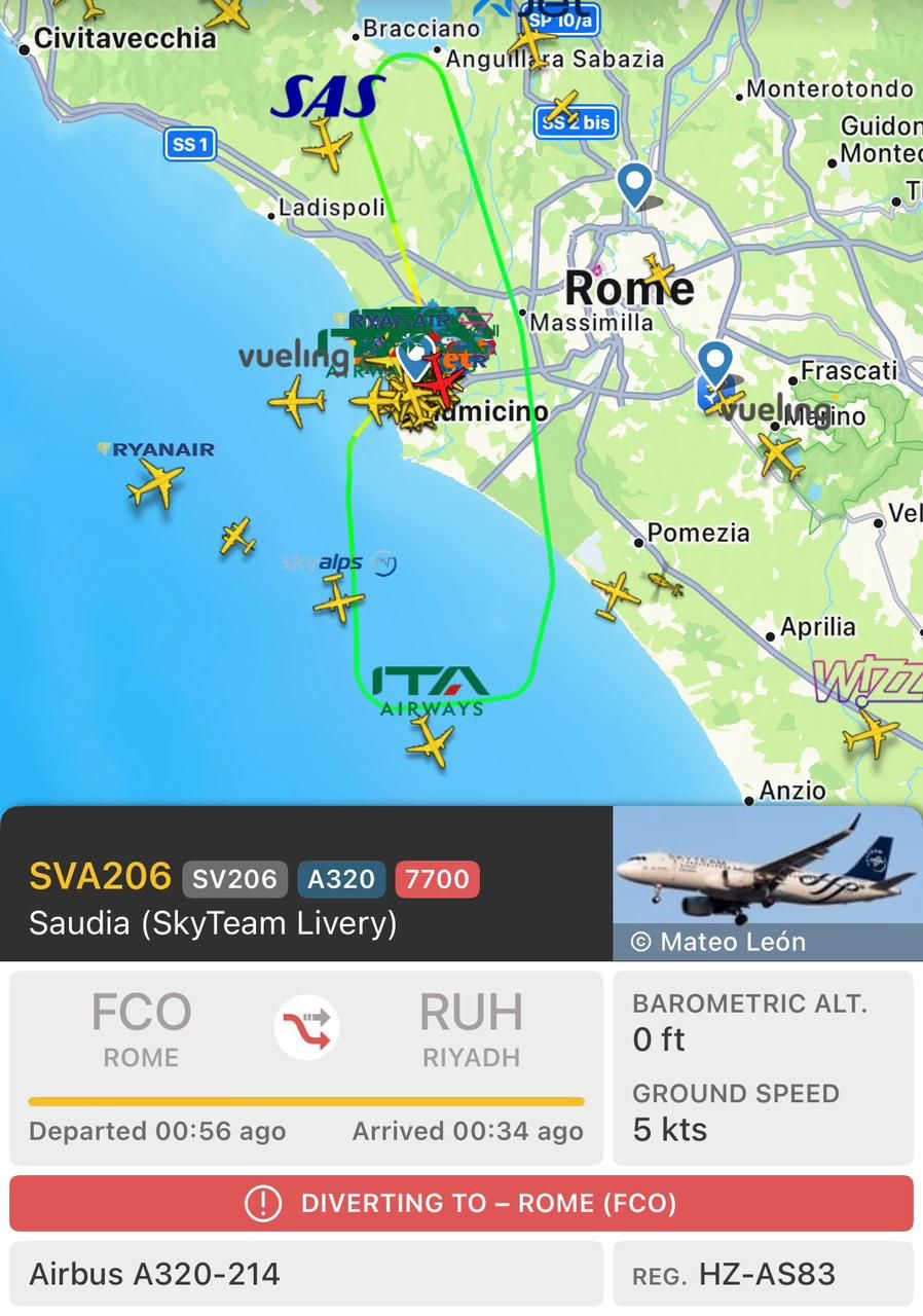 هبوط آمن لطائرة الخطوط السعودية في روما بعد حدوث عطل في المحرك