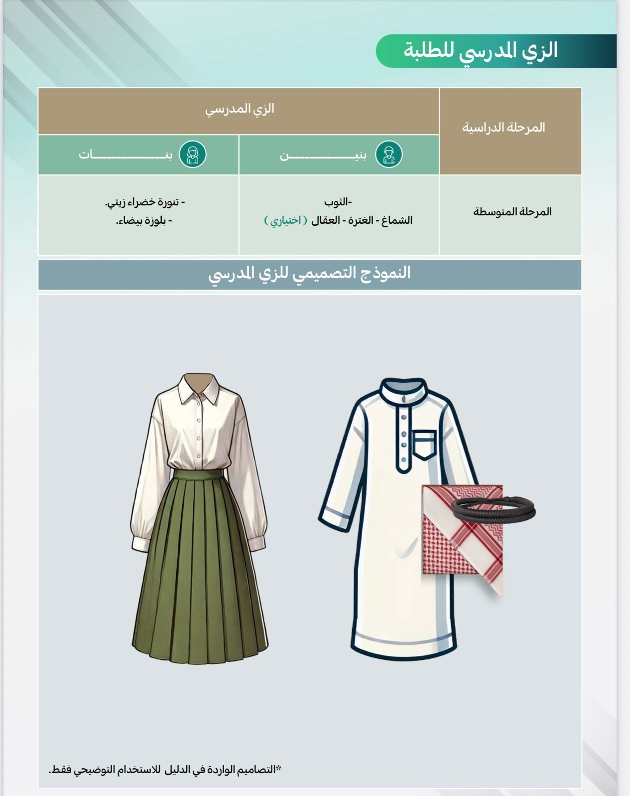وزارة التعليم تعلن عن الزي الرسمي للطلاب.. صور