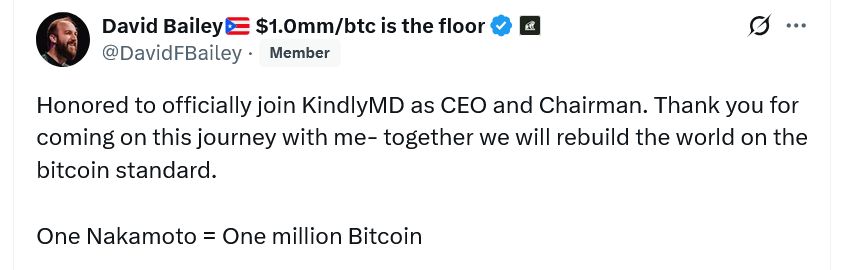 شركة KindlyMD بعد اندماجها مع Nakamoto التابعة لديفيد بيلي تخطط لجمع مليون بيتكوين