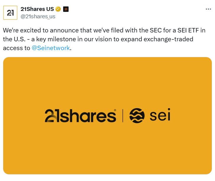 21Shares تتقدّم بطلب لإطلاق صندوق SEI المتداول في البورصة، لتنضم إلى سباق Canary Capital