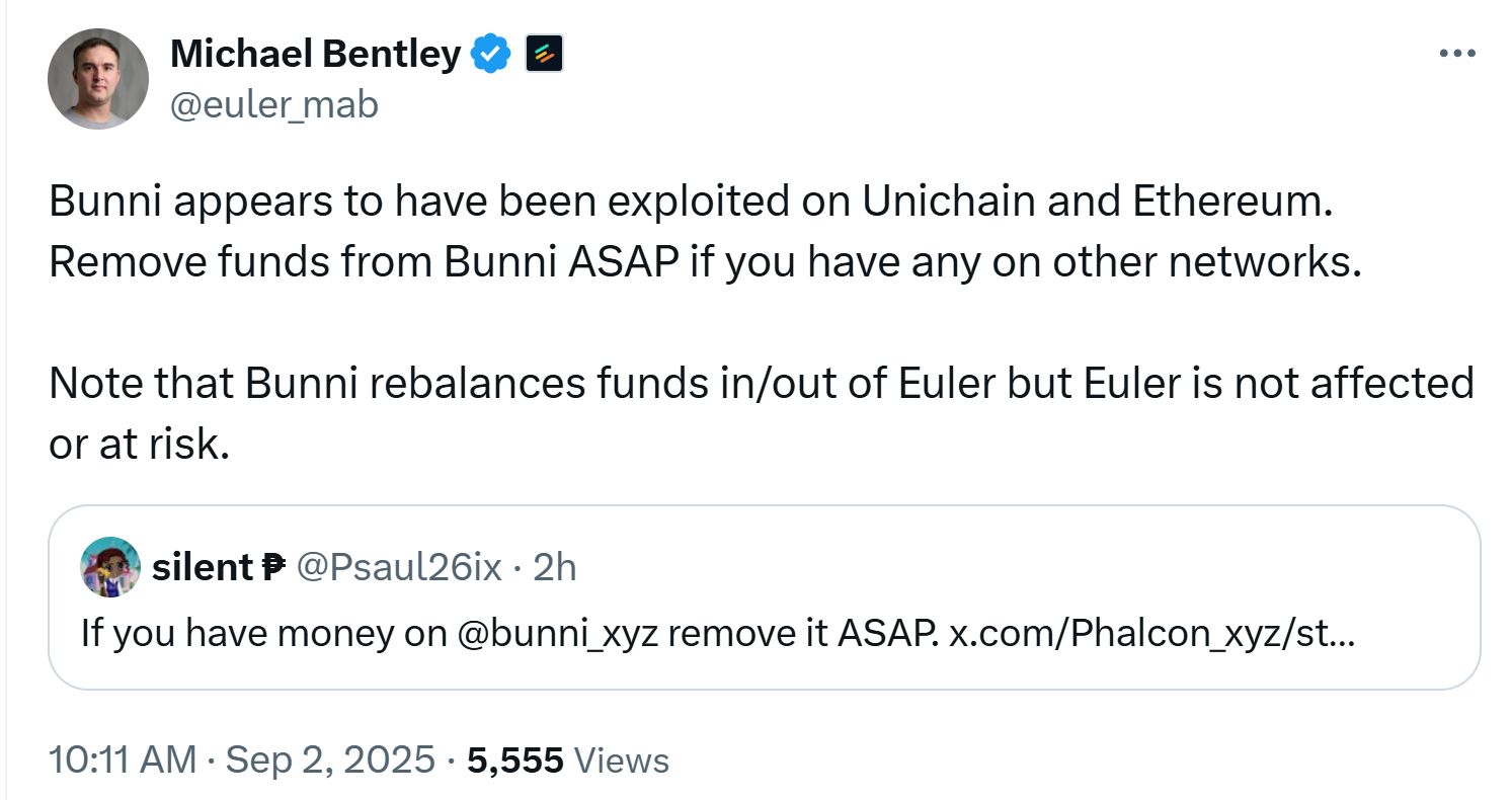 منصة Bunni DEX توقف خدماتها بعد استغلال أمني كلفها 2.4 مليون دولار