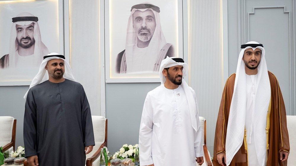 نهيان بن زايد وذياب بن محمد بن زايد يحضران حفل استقبال بمناسبة زفاف حمد خالد الكعبي