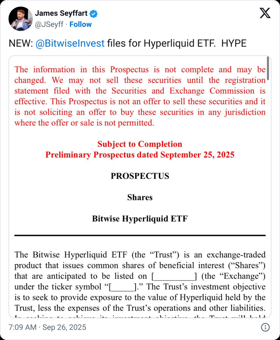 Bitwise تتقدم بطلب لإطلاق صندوق ETF فوري لعملة Hyperliquid وسط احتدام منافسة منصات تداول العقود الدائمة اللامركزية
