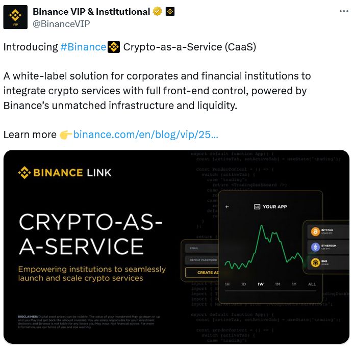 بينانس تنضم إلى Coinbase في تقديم خدمات الكريبتو البيضاء لمؤسسات التمويل التقليدي