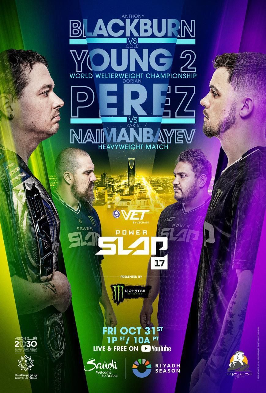 برعاية MONSTER ENERGY، موسم الرياض يستضيف بطولة POWER SLAP ١٧ بمواجهة بلاكبيرن ضد يونغ