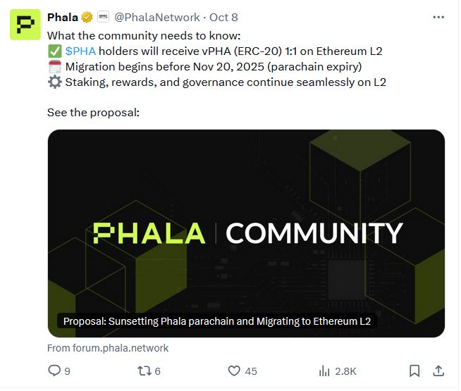 مشروع Phala على شبكة Polkadot يصوّت للانتقال الكامل إلى إيثريوم كحلّ من الطبقة الثانية (L2)