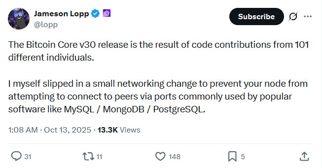 إطلاق تحديث Bitcoin Core v30 مع تعديل مثير للجدل في OP_RETURN