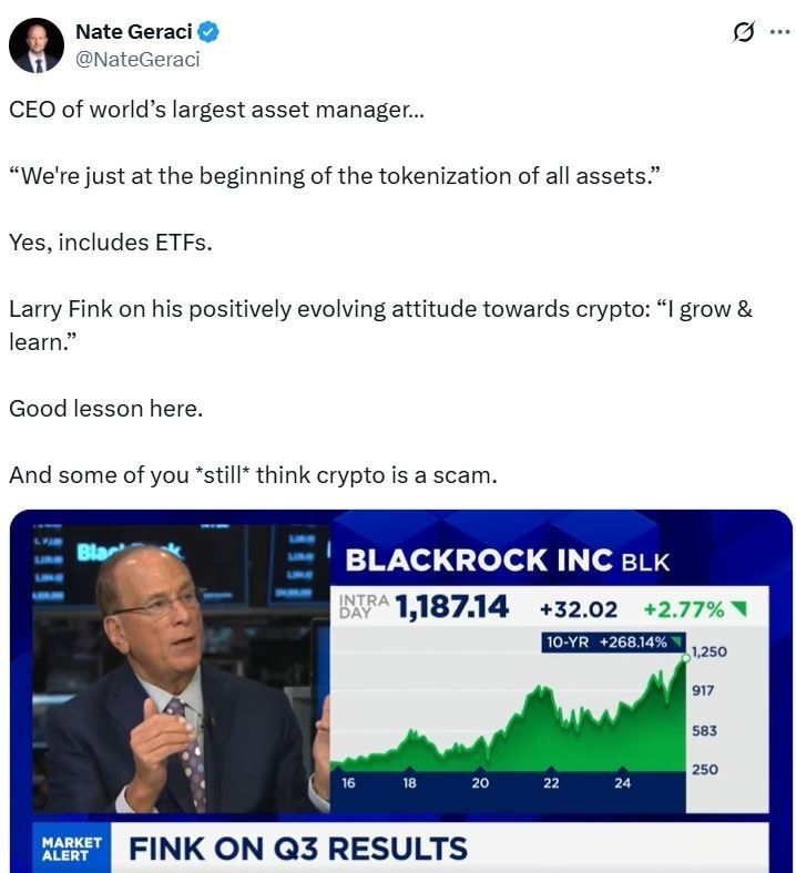 الرئيس التنفيذي لـ BlackRock يرى “موجة جديدة من الفرص” في ترميز الأصول
